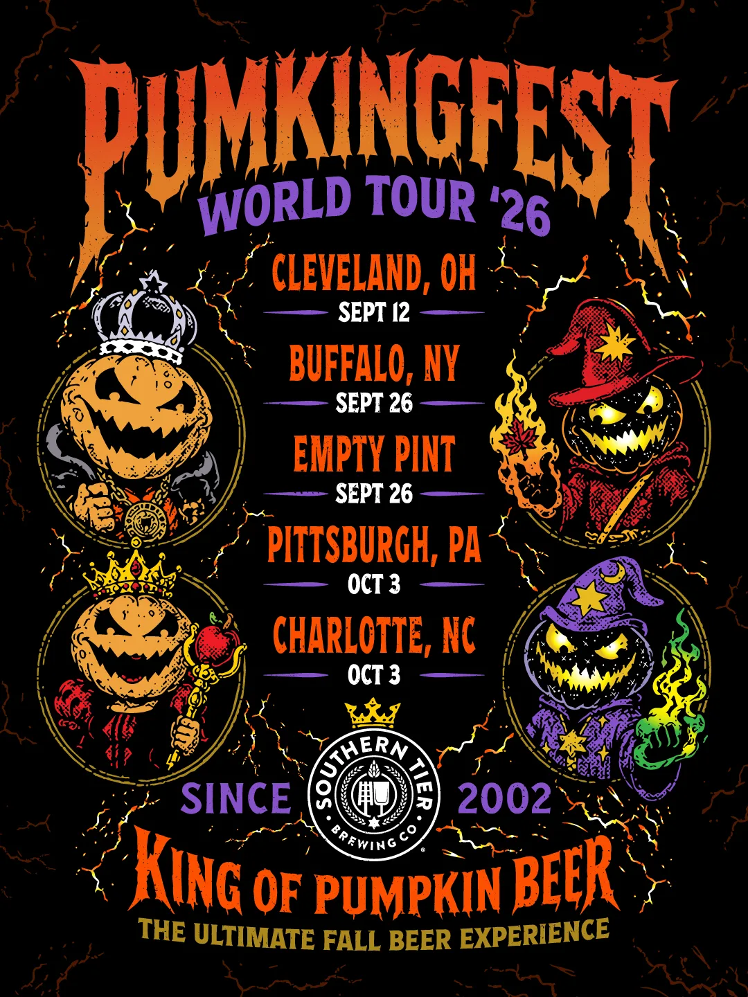 Pumkingfest World Tour 2026 - Cleveland Sept 12, Buffalo Sept 26, Empty Pint Sept 26, Pittsburgh Oct 3, Charlotte Oct 3